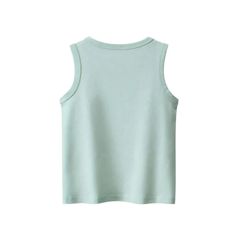 Cartoon Print  Sleeveless Vest Top + Shorts Summer Set for Kids Boys