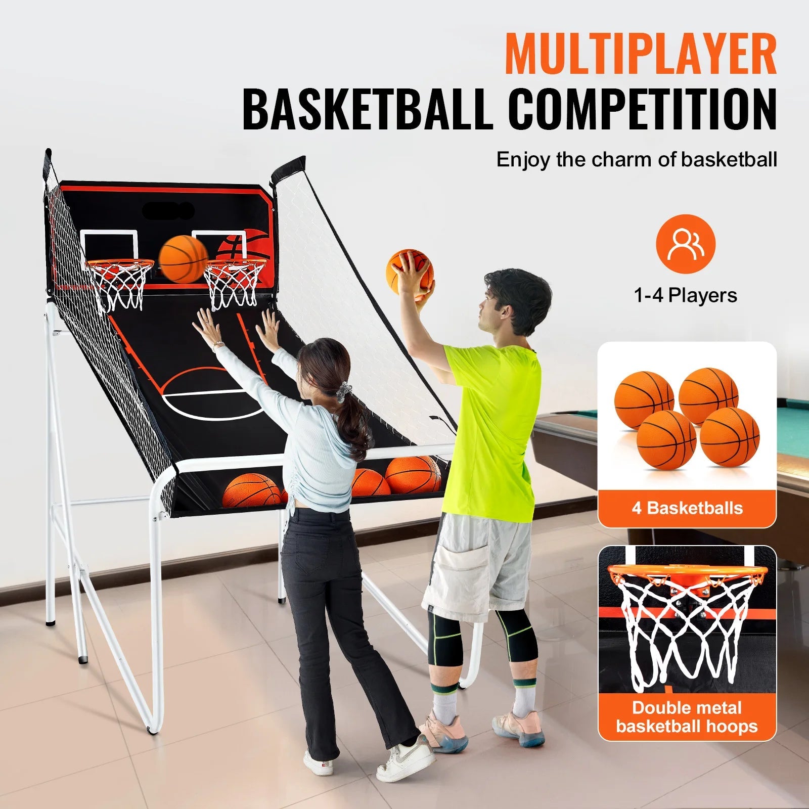 Kids Foldable Indoor Basketball Arcade Game w/ 4 Balls 8 Game Modes childrensterritory