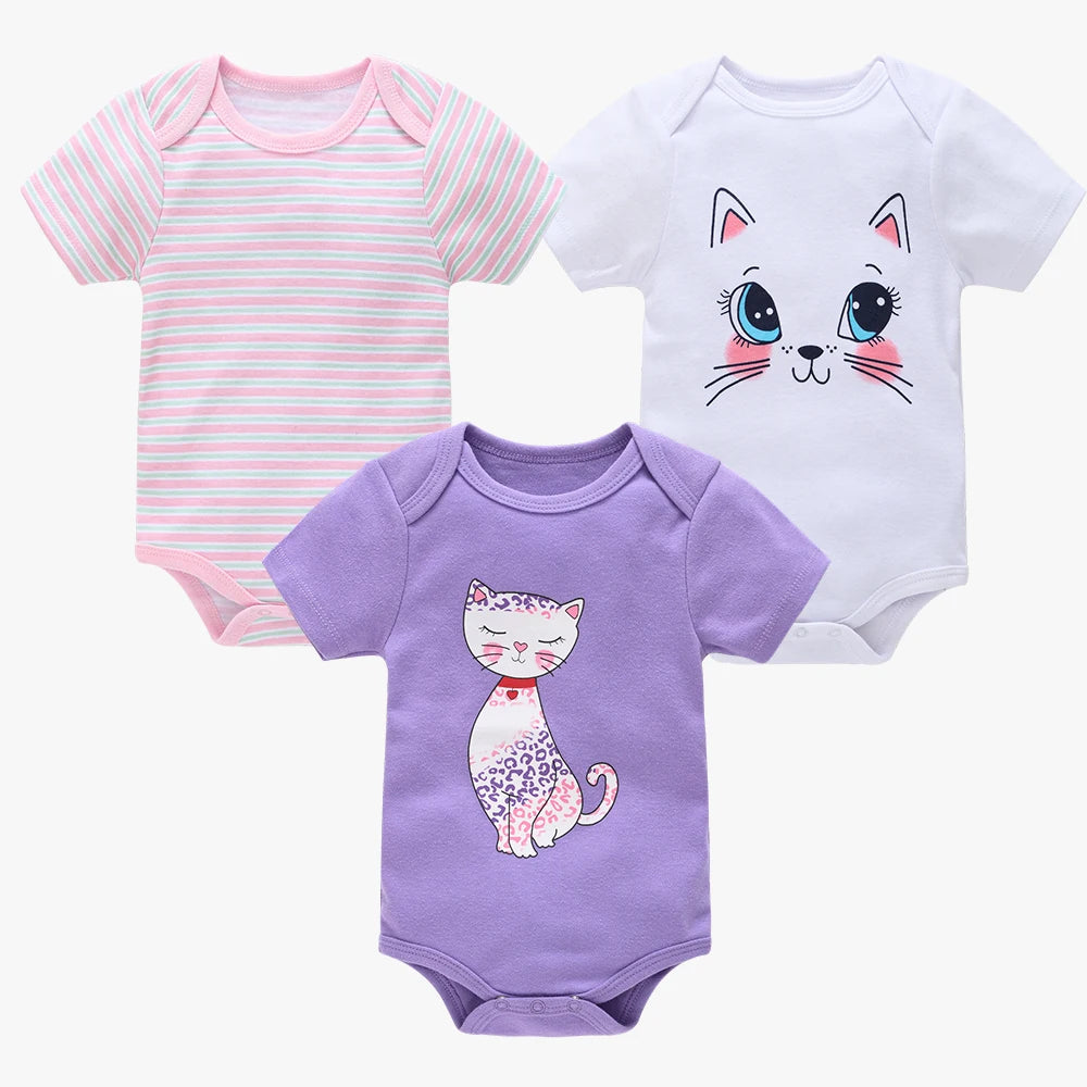 3PCS/Lot Newborn Baby Cartoon Printed Summer Romper