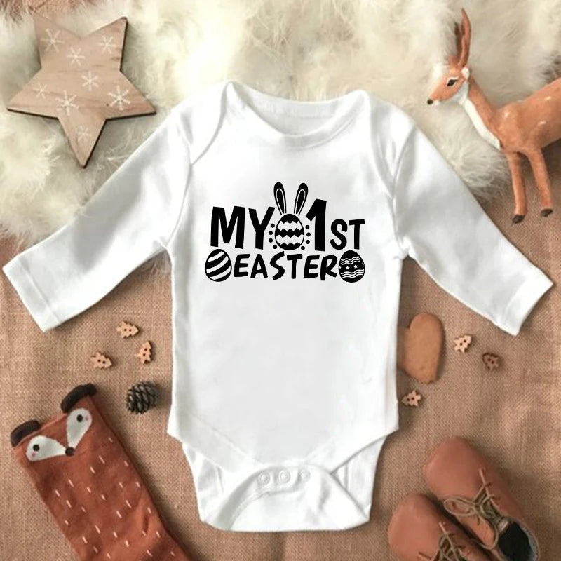 "My 1st Easter" Latter Print Baby Long Sleeve Easter Bodysuit childrensterritory