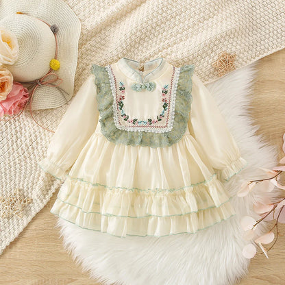 Baby Girl Flower Pattern Fluffy Dresses for Spring And Autumn