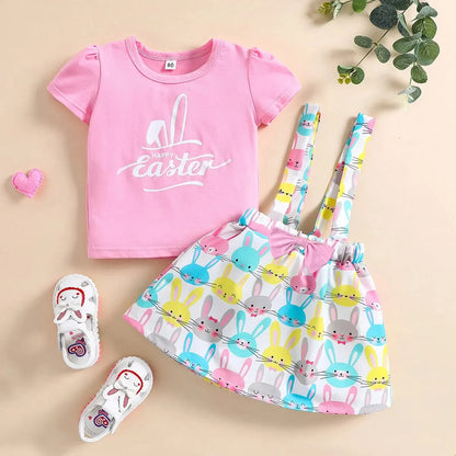 "Happy Easter" Print Little Girls Summer T-shirt &amp; Skirt Set childrensterritory