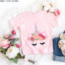 Unicorn Floral Cartoon Printed Girls Summer Tees childrensterritory
