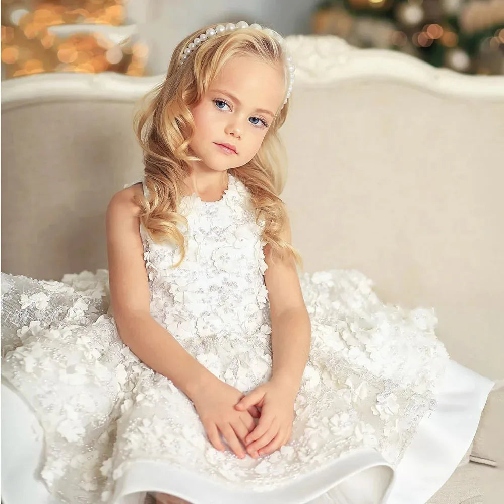 Kid Girl Ivory Tulle Lace Flower Girl Dress for Party
