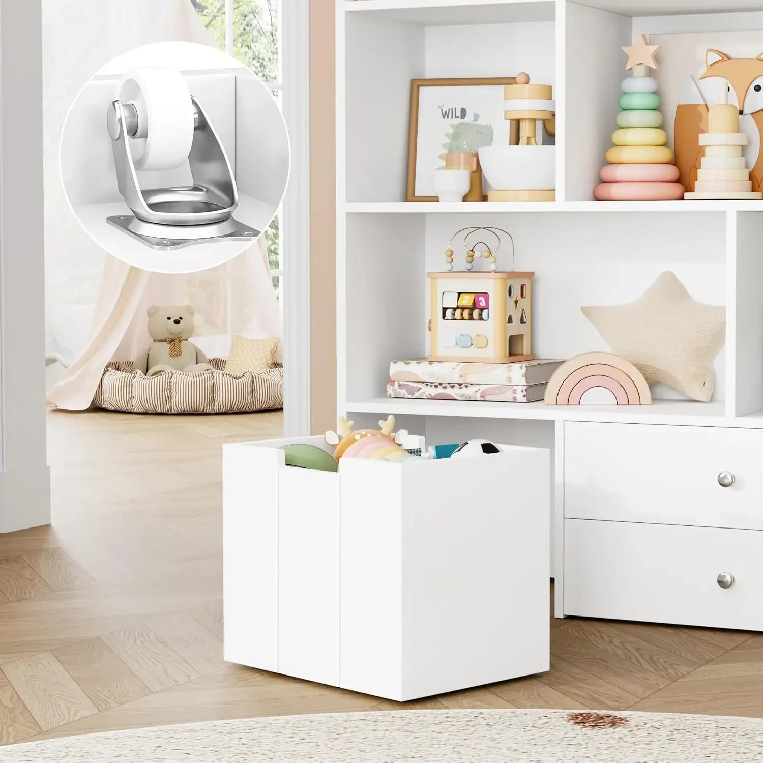 Kids Bookcase and Toy Organizers with Hidden Wheels childrensterritory