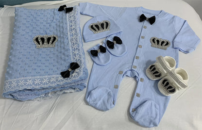 5pcs Sequin Bling Crown Design Baby Girl Welcome Home Outfits childrensterritory