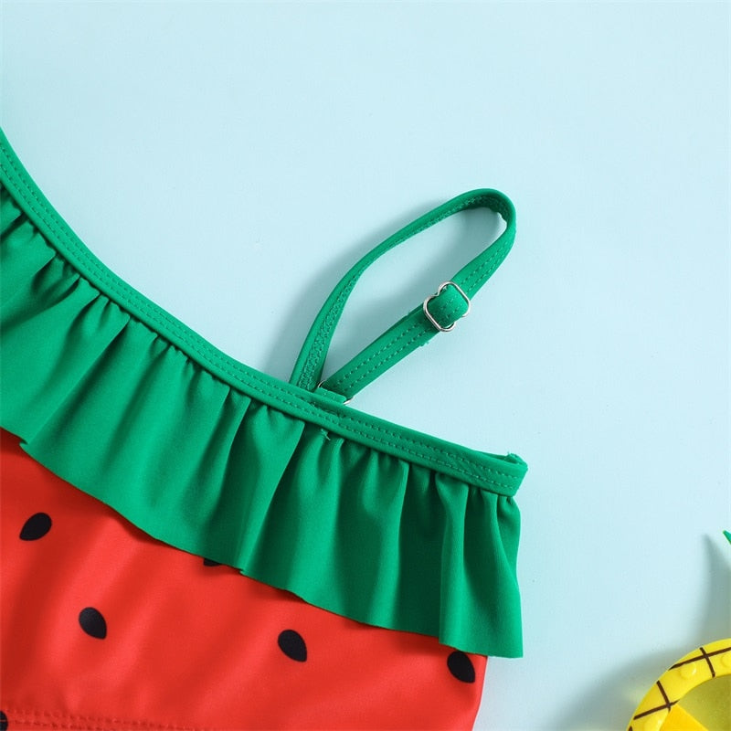 Watermelon Seeds Print Kid Girl Ruffle Bikini Set childrensterritory