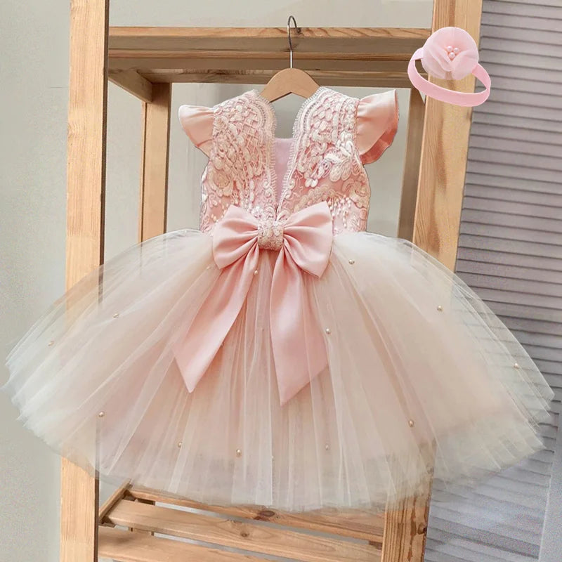 Baby/Kids Girls Lace Pearls Princess Party Dress