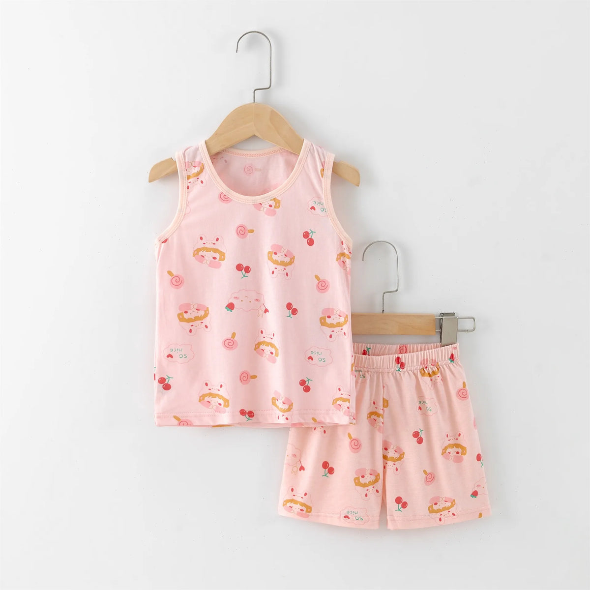 Kid Boy Girl Cartoon Design Sleeveless Cotton Vest and Pajamas Sets childrensterritory