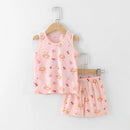 Kid Boy Girl Cartoon Design Sleeveless Cotton Vest and Pajamas Sets childrensterritory