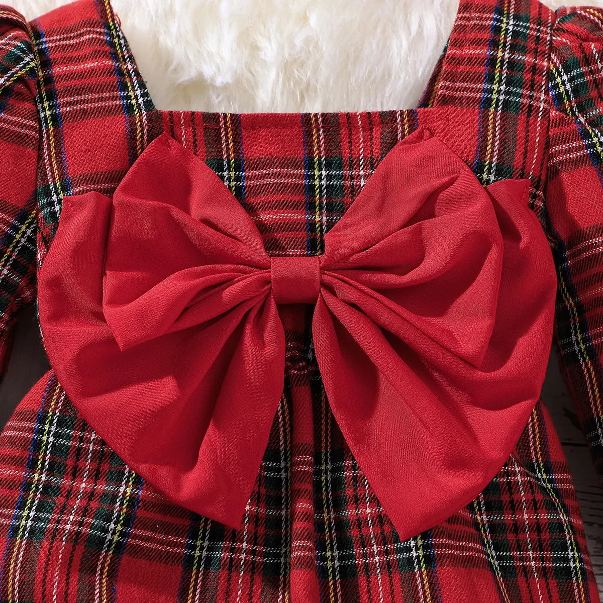 Baby Girls Long Sleeves Plaid Jumpsuit for New Year