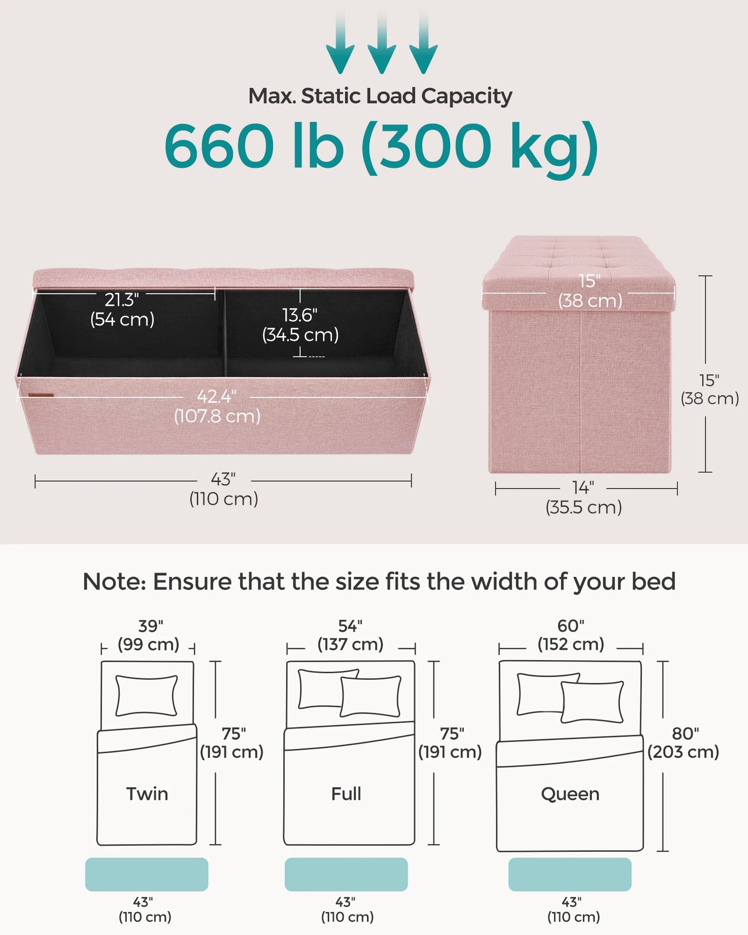 Foldable 43-Inch Storage Ottoman Bench for Home childrensterritory