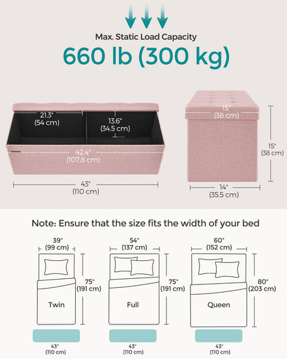 Foldable 43-Inch Storage Ottoman Bench for Home childrensterritory