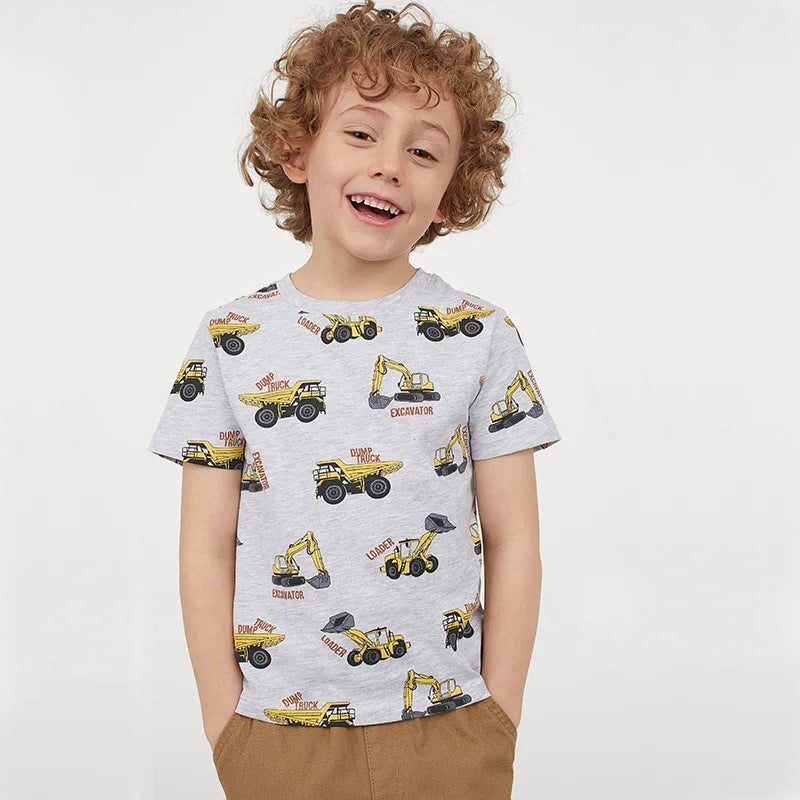 Little Boys Cartoon Excavator Pattern Cotton T-Shirts childrensterritory