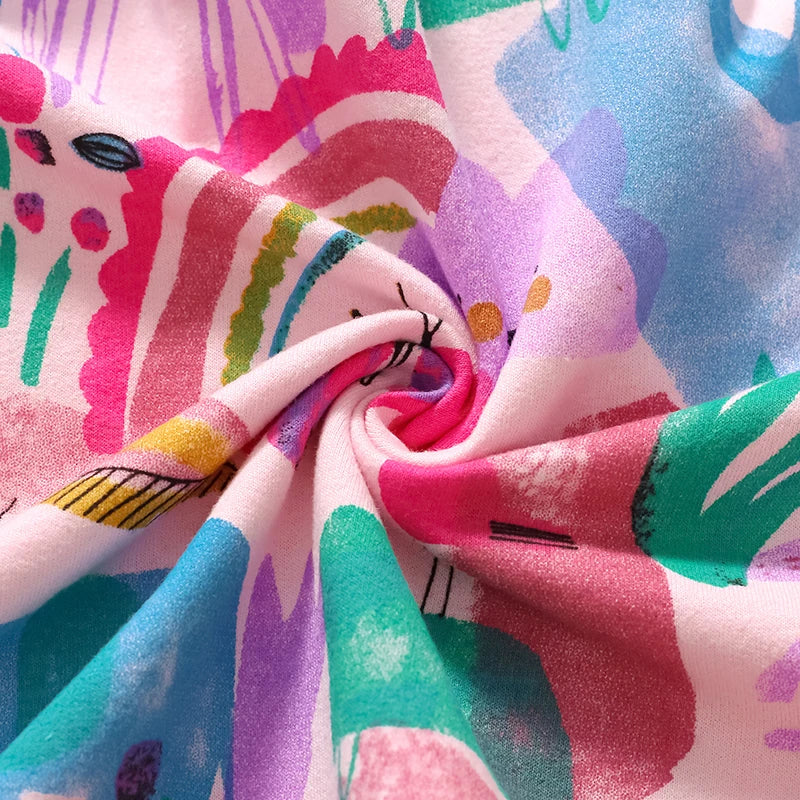 Rainbow Print Round Neck Soft Dresses For Girls