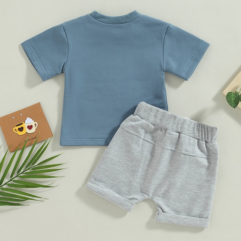 Letters Print Loose Tops Short Pants Baby Boy 2Pcs Outfit childrensterritory