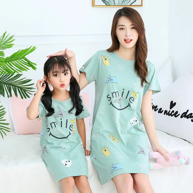 Cartoon Print Cotton Night Dress/Sleepwear for Girls