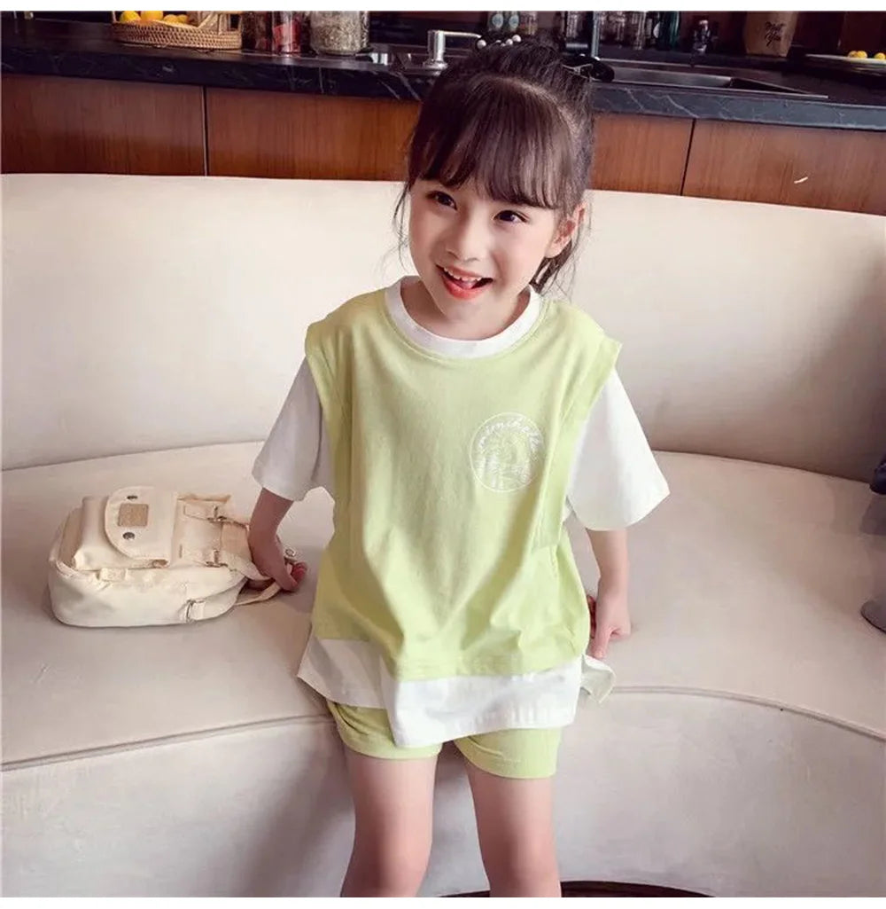 Kids Girls Patchwork Tops &amp; Shorts Casual Clothing Set childrensterritory