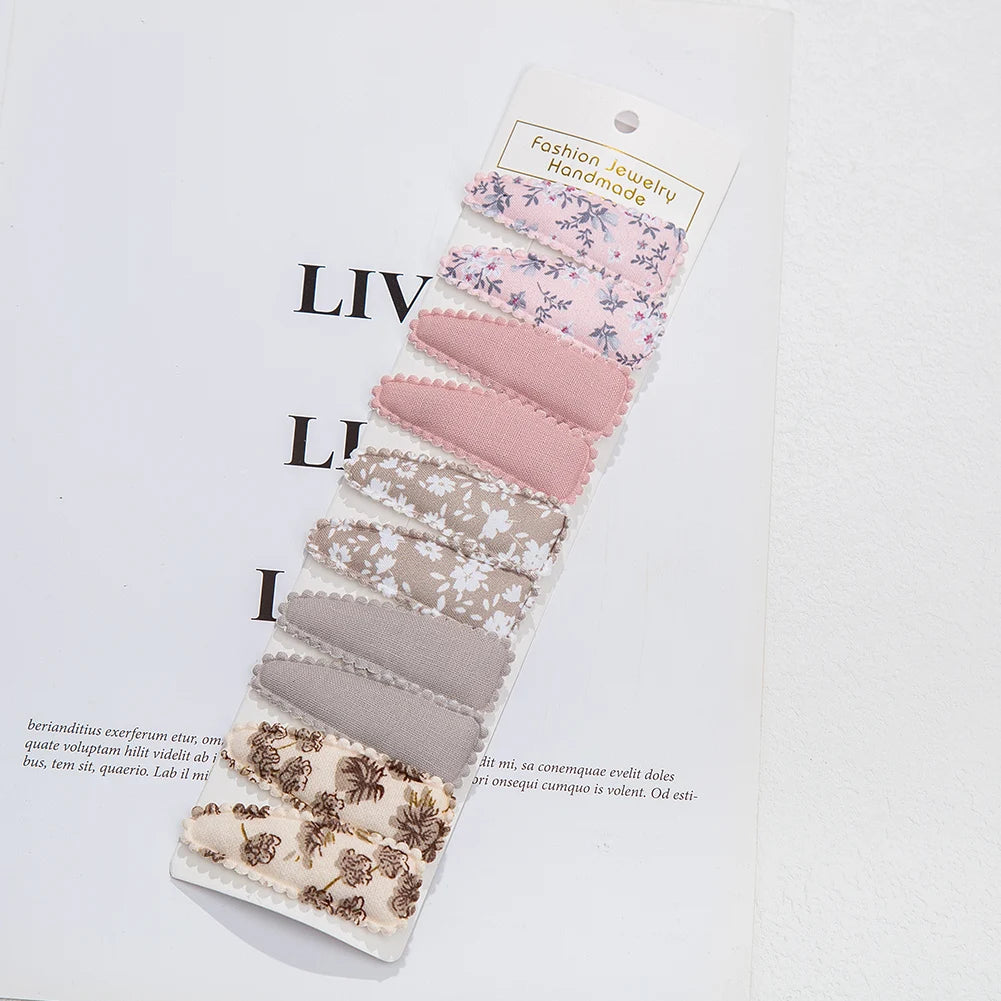 10 Pieces/Lot Flower Print Cotton Alloy Hair Clips Set childrensterritory