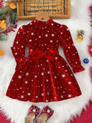 Girls' Full Sleeves Bowknot Design Party Dresses