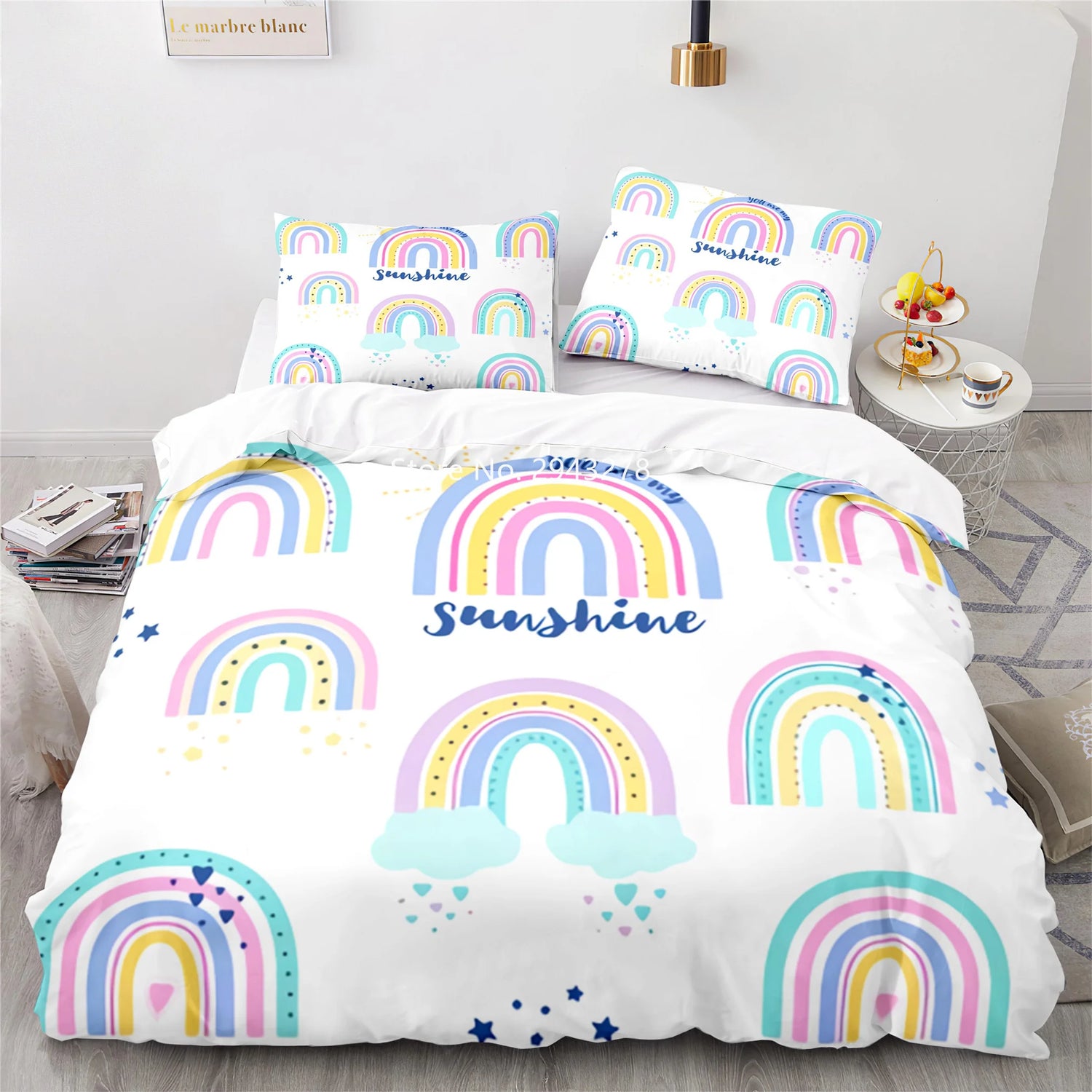 Rainbow Print Lovely Duvet Cover Pillowcase Kids Bedding Set