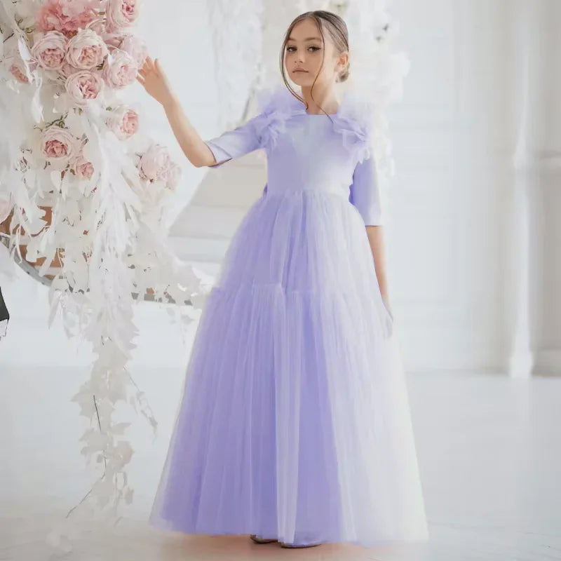 Tulle Flower Girl Dresses With Bow For Wedding Birthday