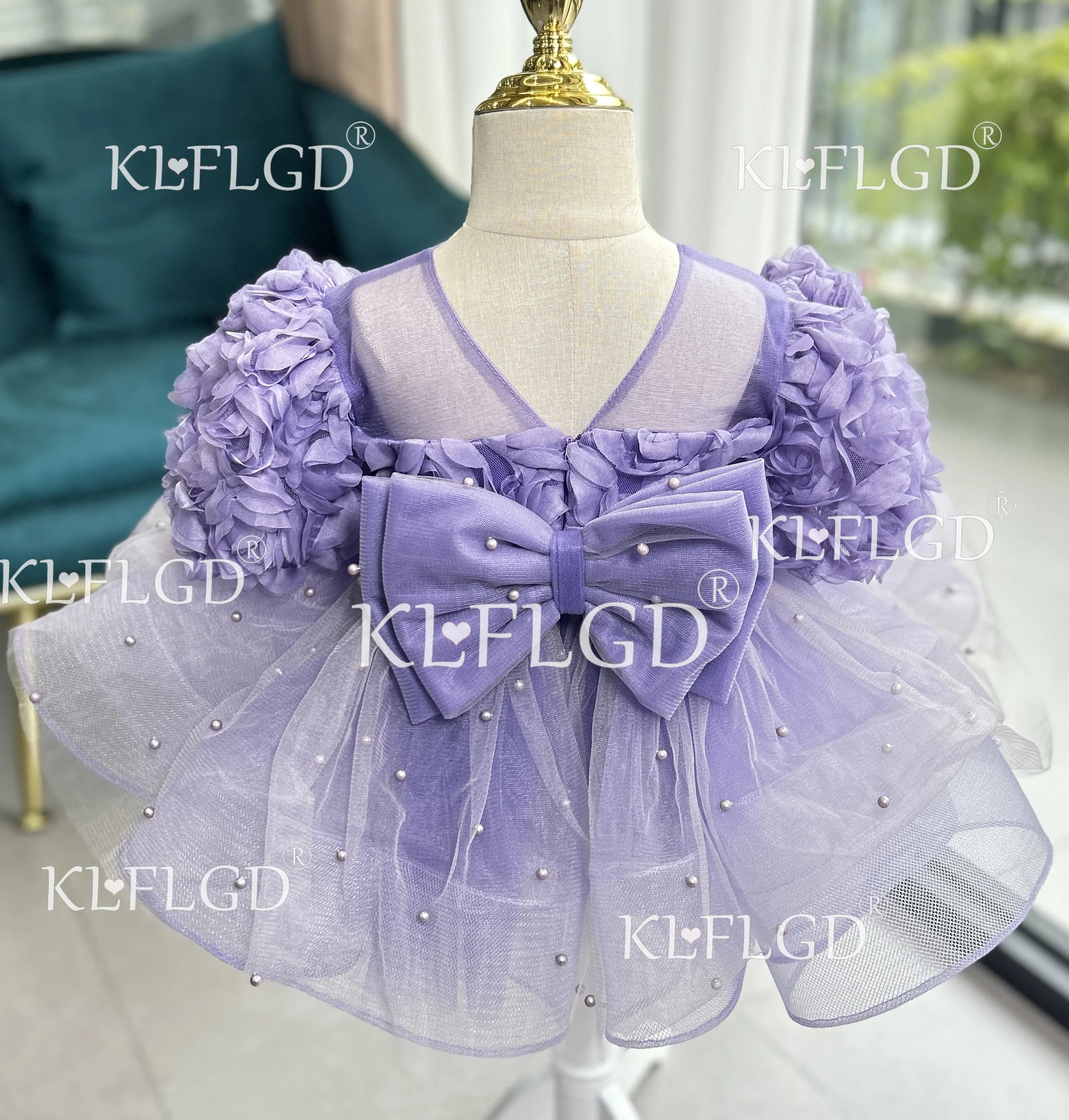Girls Rose Design Fluffy Birthday Party Dresses