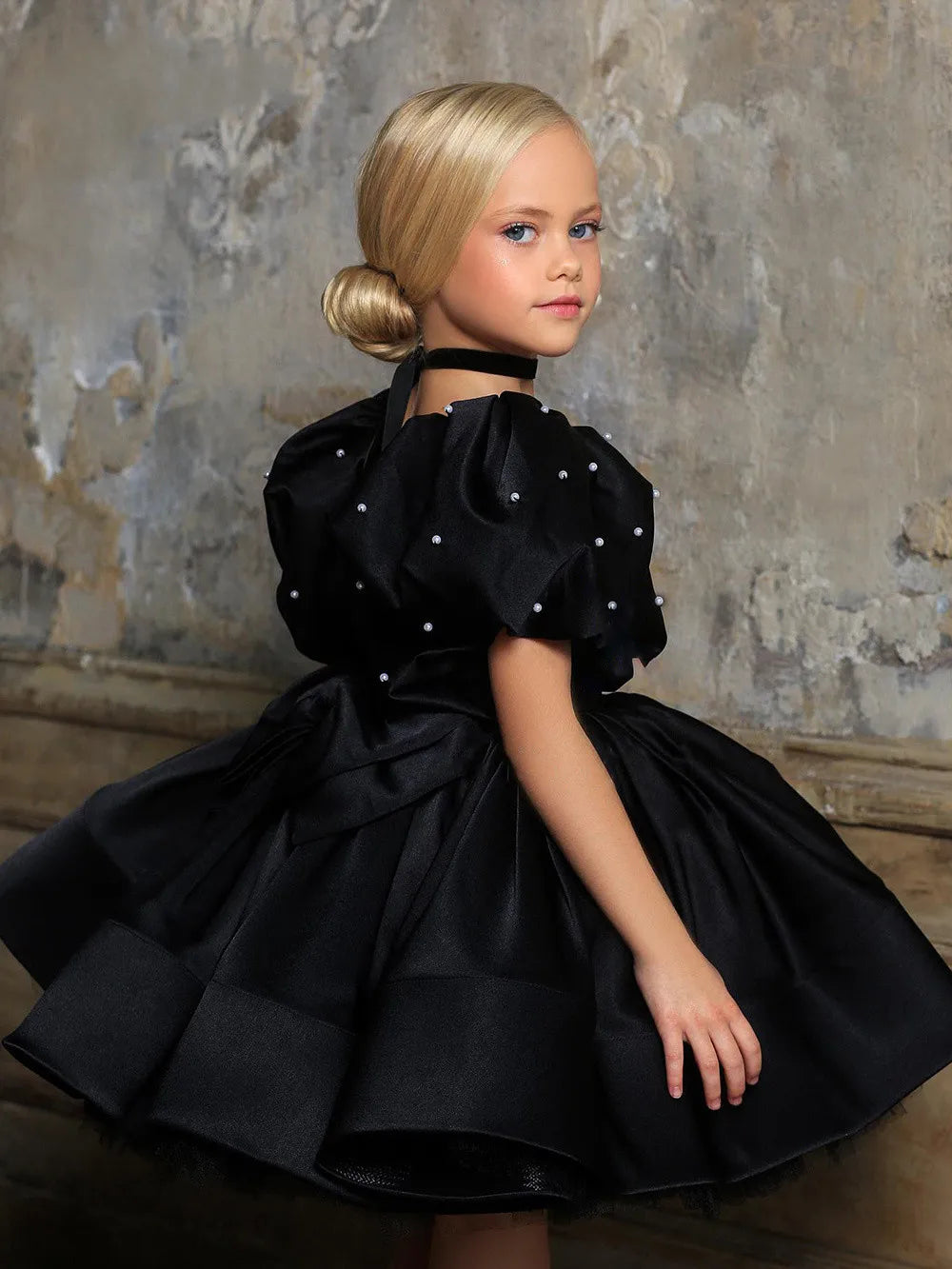 Pearls Designed Boat Neck Little Girls Party Dress childrensterritory