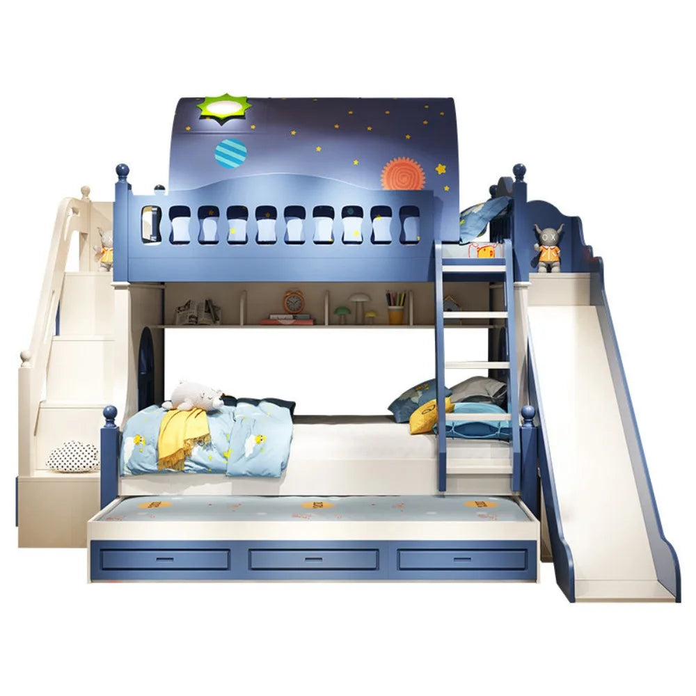 Space Saver Wooden Bunk Bed with Staircase and Storage