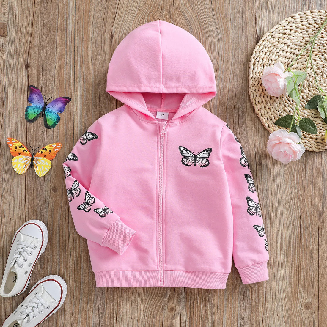 Toddler Girls Butterfly Design Hooded Cotton Sweater childrensterritory
