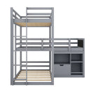 L-shaped Wooden Triple Bunk Bed With a Ladder and Storage Cabinet childrensterritory