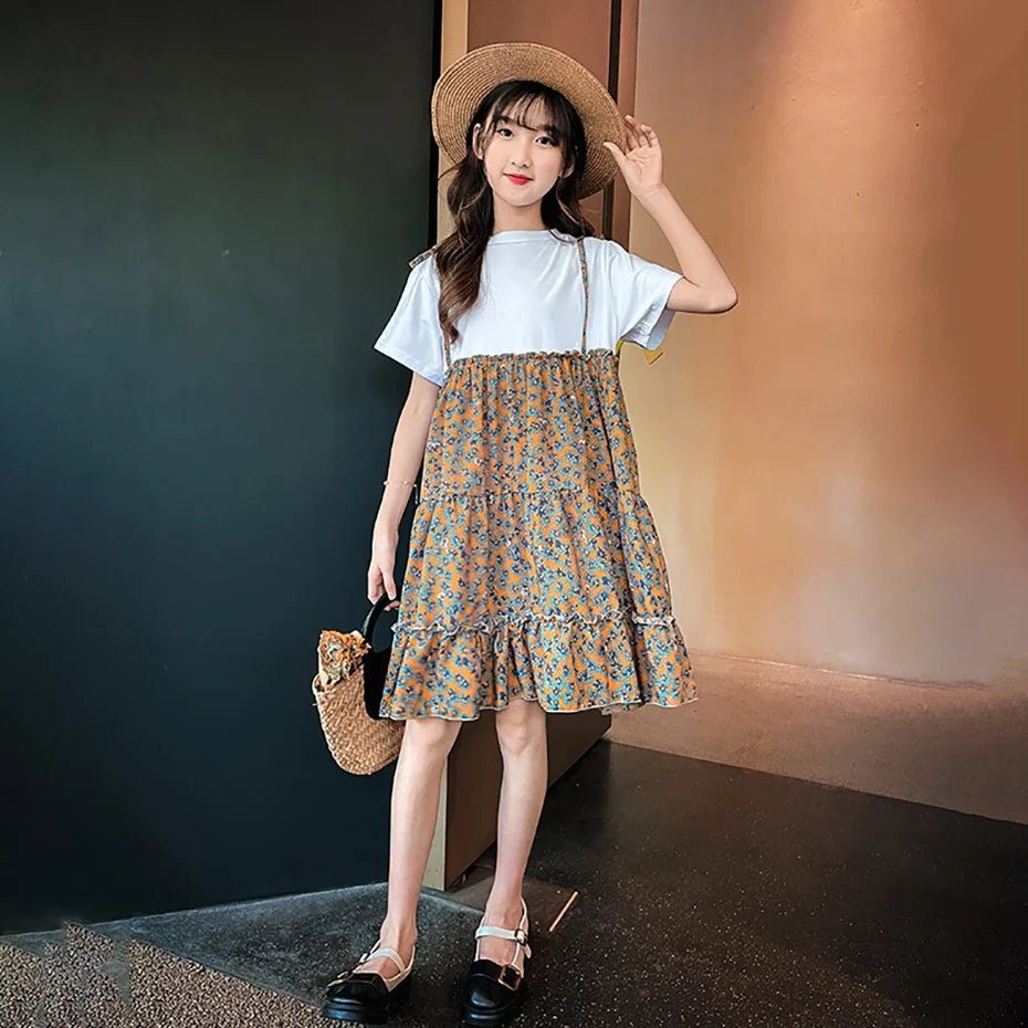 Girls Floral Pattern Patchwork Summer Party Dress childrensterritory