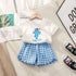 2Pcs Baby Girls Short Sleeved Tees and Plaid Shorts Outfit Set childrensterritory