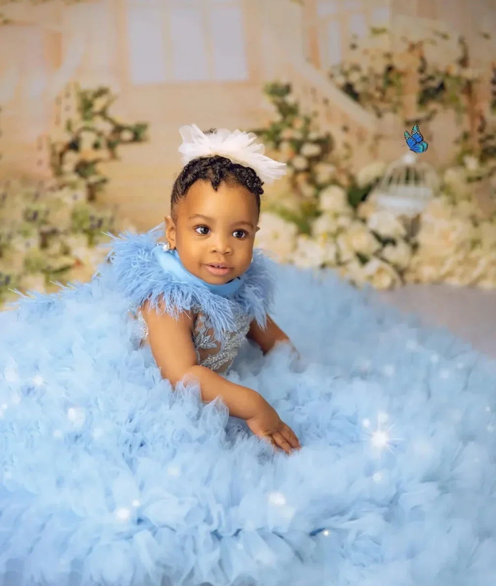 Stylish Beads Decorated Tiered Tulle Long Ball Gown for Girls
