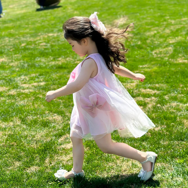 Little Girls Stylish Bow Design A-Line Princess Yarn Skirt Dresses
