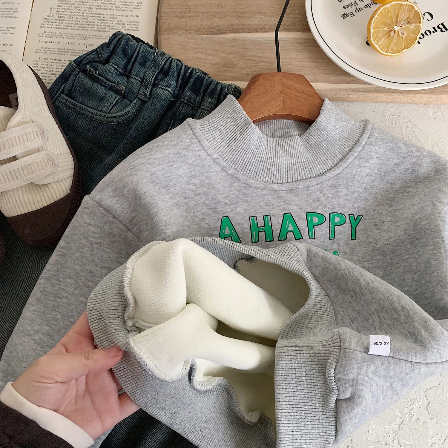 Kids Cartoon Print Long-Sleeved Winter Sweatshirt