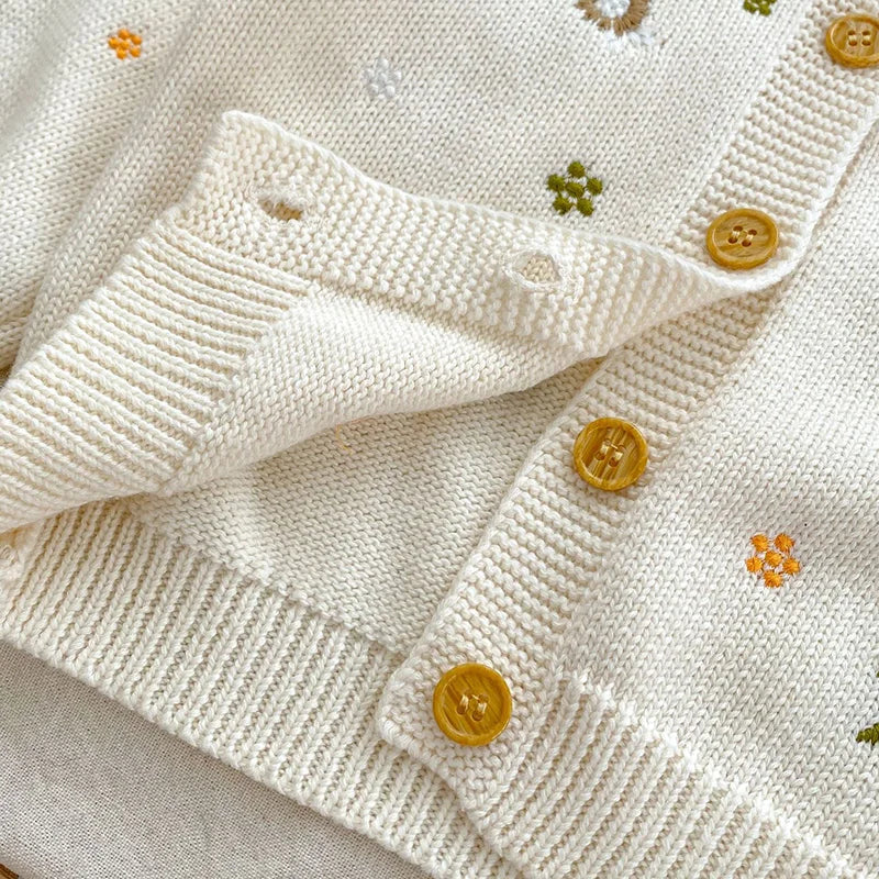 Flower Embroidery Knitted Baby Girls Cardigan