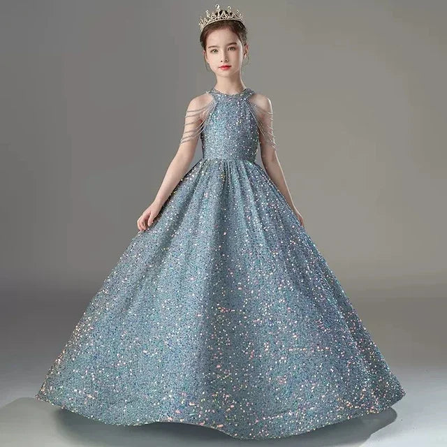 Young Girls Formal Glitter Halter Tutu Party Gown/Prom Dresses