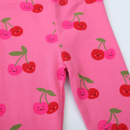 Kids Girls Cartoon Cherry Print Cotton Leggings/Trousers childrensterritory