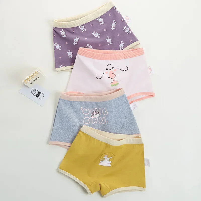 4PCS Little Girls Cotton Breathable Cartoon Briefs childrensterritory