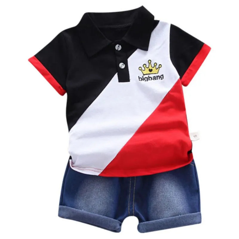 Toddler Boys 2Pcs T-shirts+stripe Short Clothing Sets