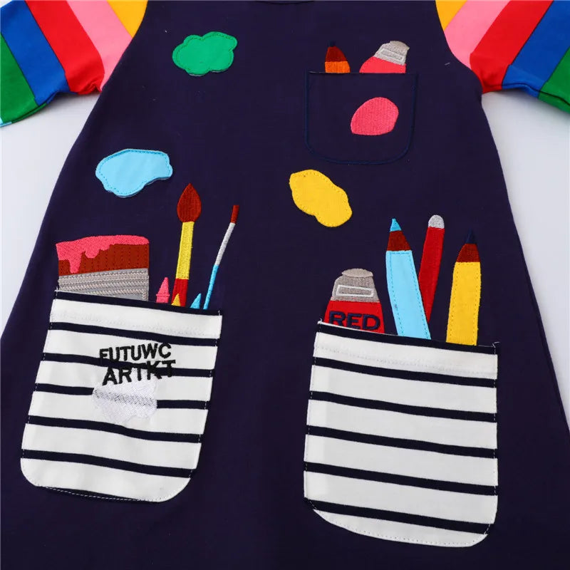 Kids Girls Preppy Style Cartoon Embroidery Princess Dresses childrensterritory