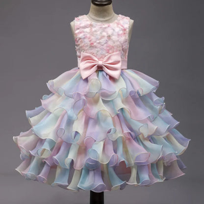 Sleeveless Bow Design Fluffy Summer Party Dresses childrensterritory