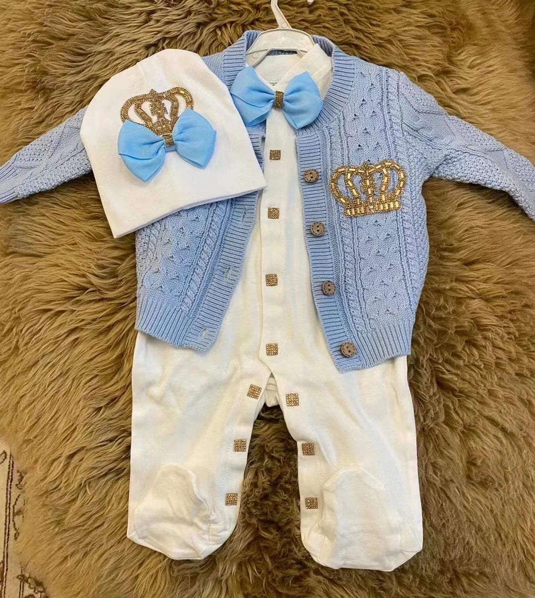 3pcs Pearly Crown Personalised Name Onesie for Newborn Babies childrensterritory