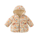 Girls Floral And Swan Printed Zipper Hooded Warm Jackets childrensterritory