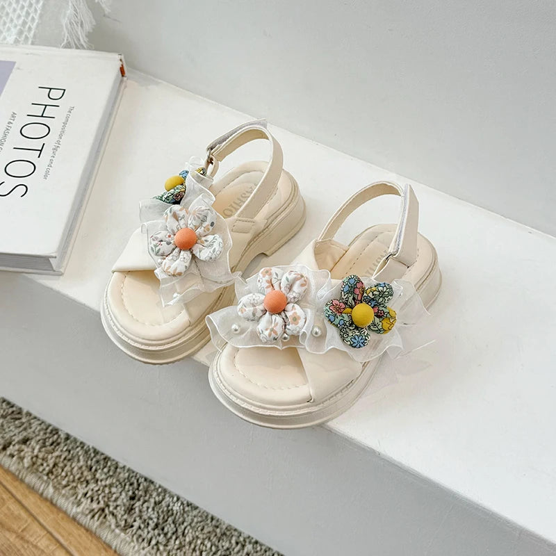 Open Toe Flower Lace Anti Slip Girls Sandals