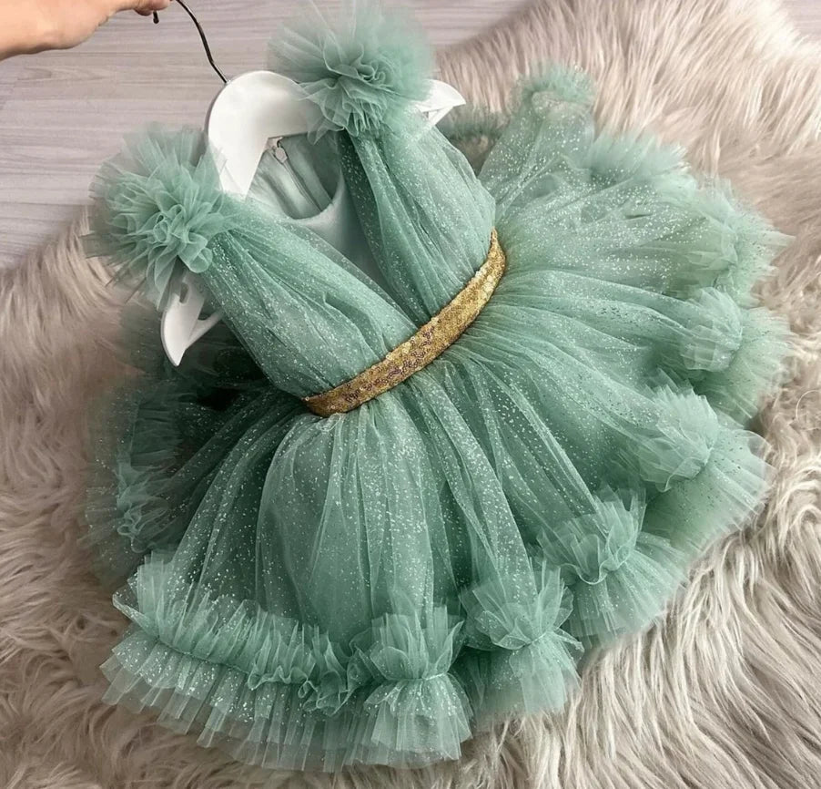 Little Girls Tutu Sparkling Birthday Dress with Bow Design childrensterritory