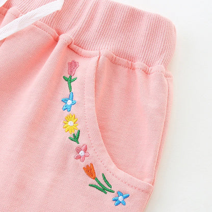 Flowers Embroidered Little Girls Cotton Soft Short Pants childrensterritory