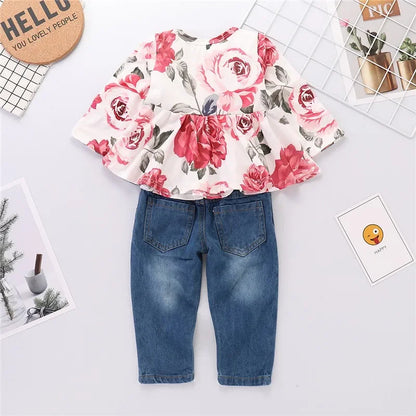 Baby Girl Floral Ruffle Tops+Pants 2pcs Outfit Set