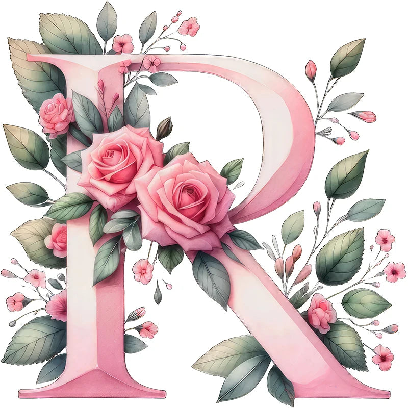 Self-Adhesive Pink Flower Letter Art Wall Decals